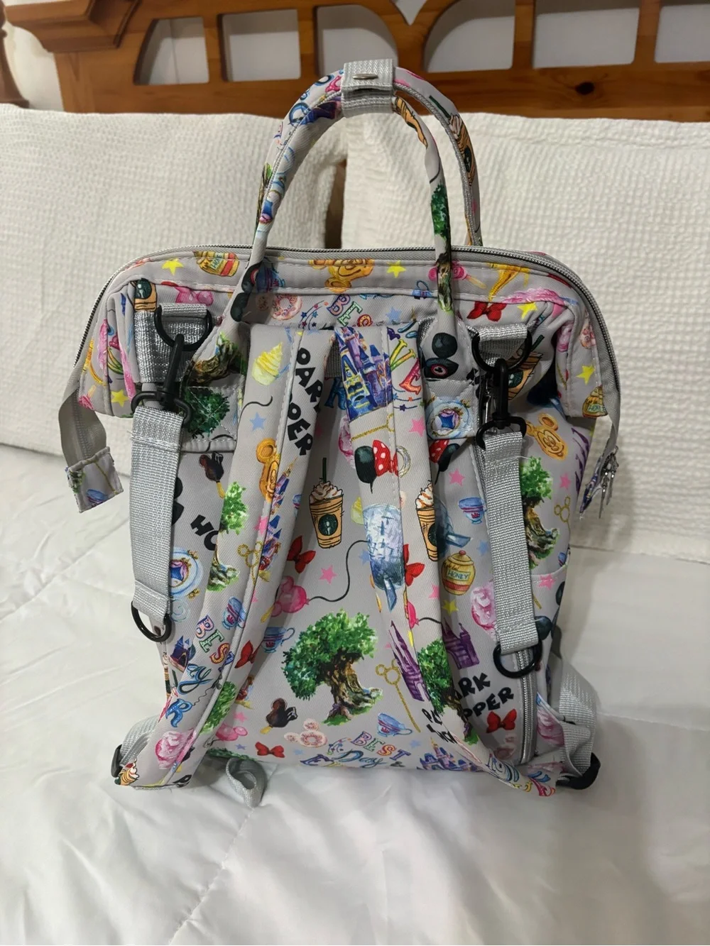 Kids Gray Theme Park Print Backpack/Diaper Bag